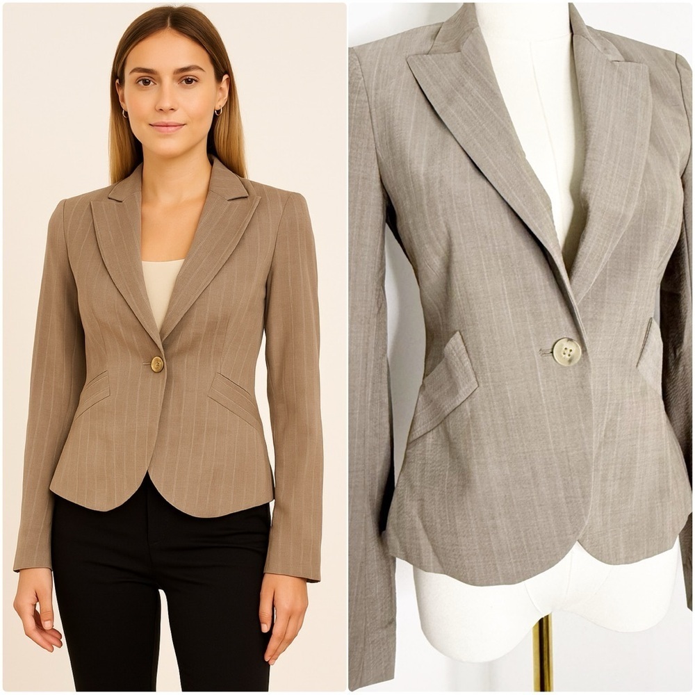 Theory Taupe Pinstripe Wool Blend Blazer – Style 7011119R – Size 0
